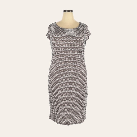 Sharagano 18W Taupe White Textured Stripe Stretch Sheath Dress Plus Size Lined - Picture 2 of 10